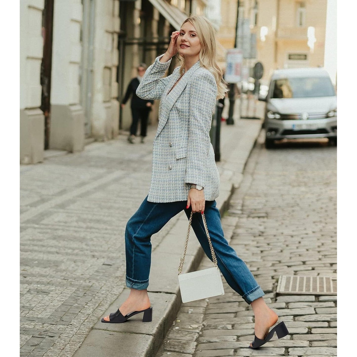 Women'S Square Open Toe Heels Sandals Low Block Chunky Heeled Sandal Slip on Mules Comfortable Casual Dress Pumps Shoes