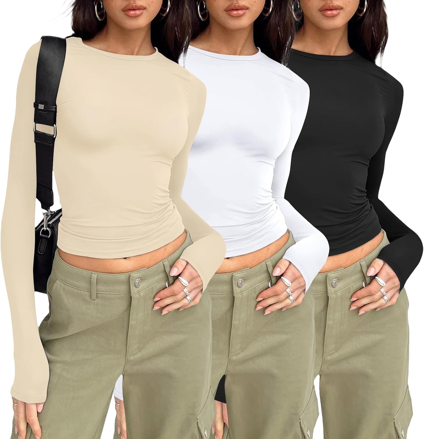 3 Pack Womens Long Sleeve T Shirts Fall Fashion Basic Going Out Crop Tops Slim Fitted Winter Clothes 2025