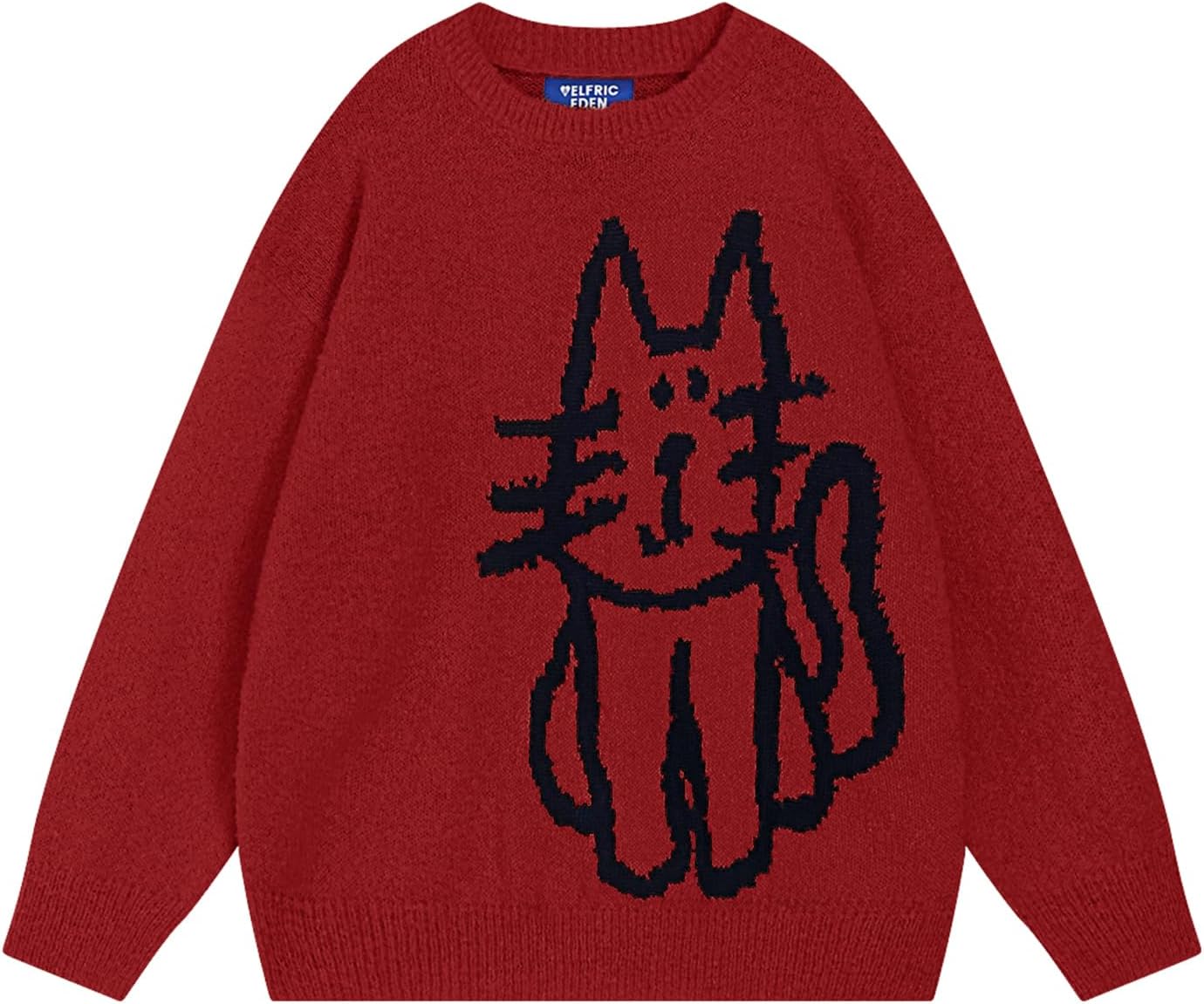 Women'S Pullover Sweater Hand Drawn Cat Graphic Printed Oversized Sweater Fall Winter Fashion Couple Tops