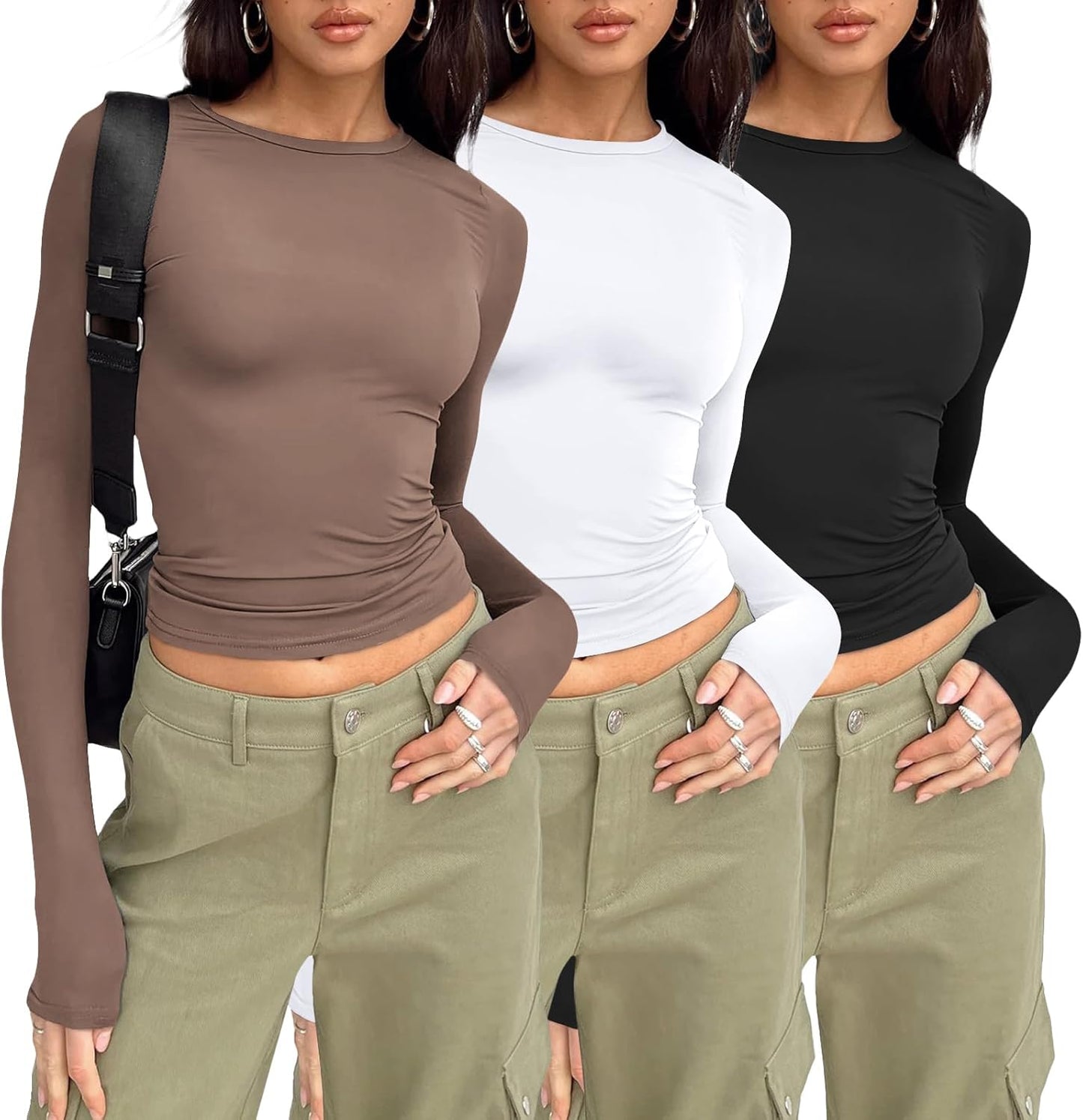 3 Pack Womens Long Sleeve T Shirts Fall Fashion Basic Going Out Crop Tops Slim Fitted Winter Clothes 2025
