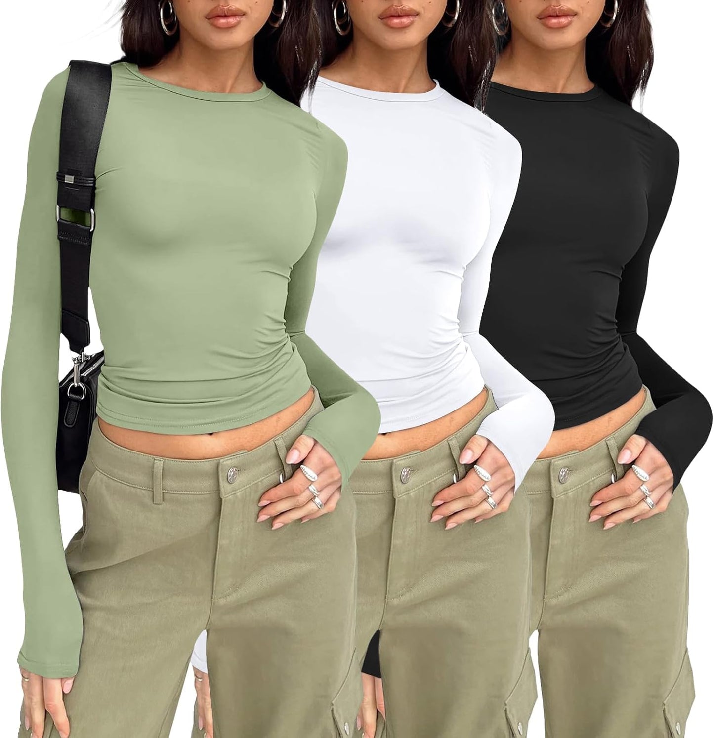 3 Pack Womens Long Sleeve T Shirts Fall Fashion Basic Going Out Crop Tops Slim Fitted Winter Clothes 2025