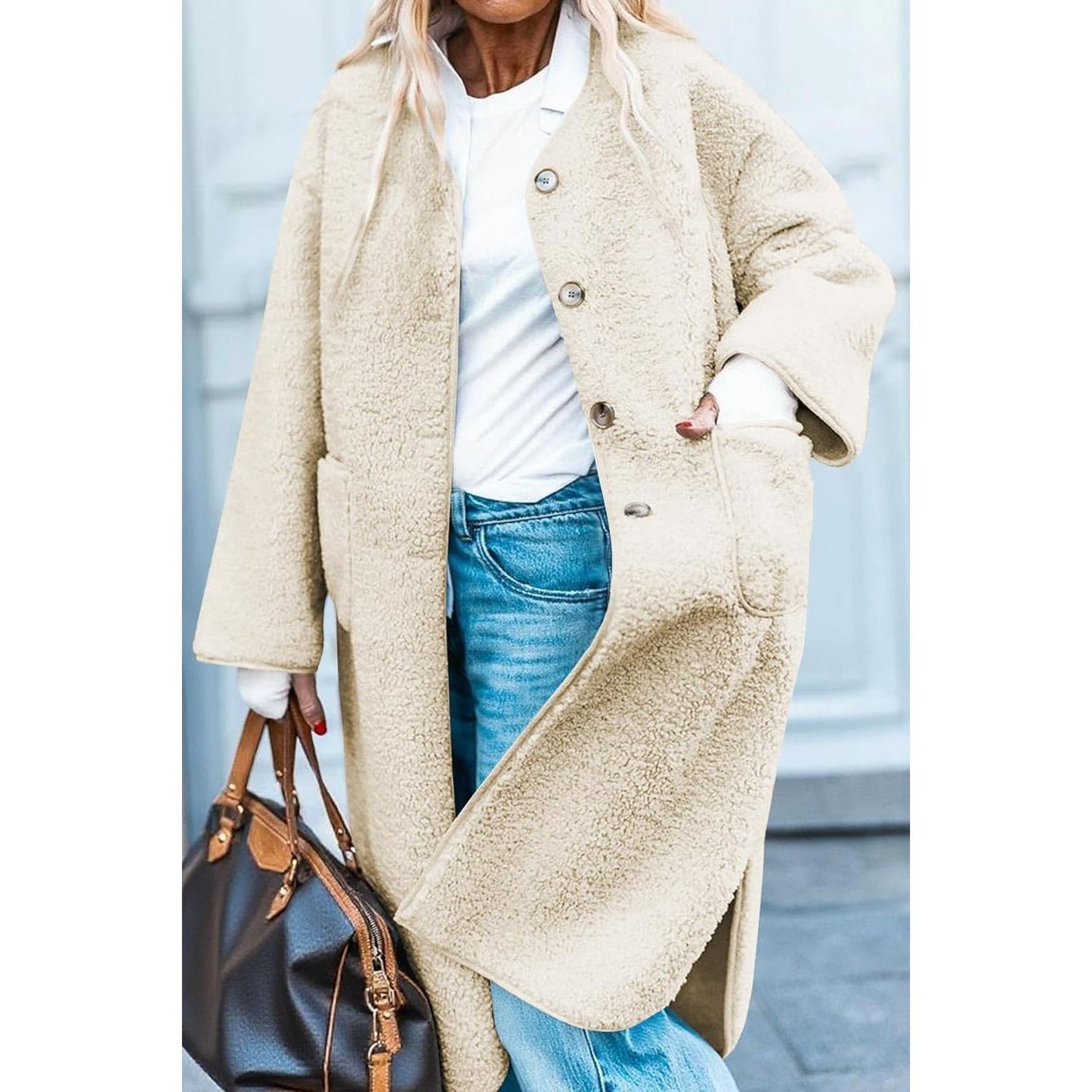 Women 2025 Winter Faux Fur Coats Fuzzy Fleece Open Front Outerwear Button down Sherpa Long Jackets