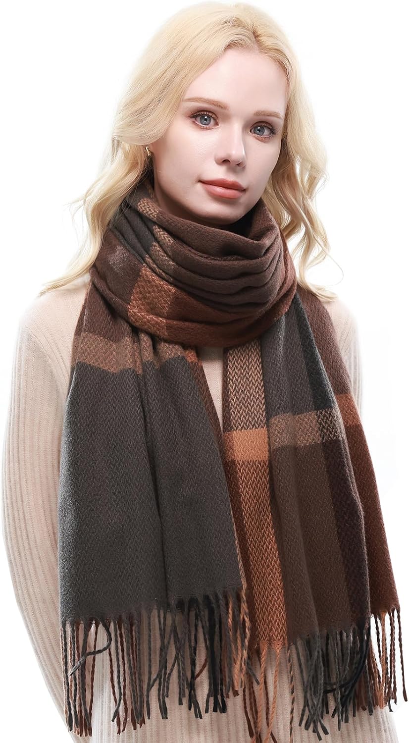 RIIQIICHY Plaid Scarf for Women Fall Winter Pashmina Scarves Wraps for Cold Weather Warm Large