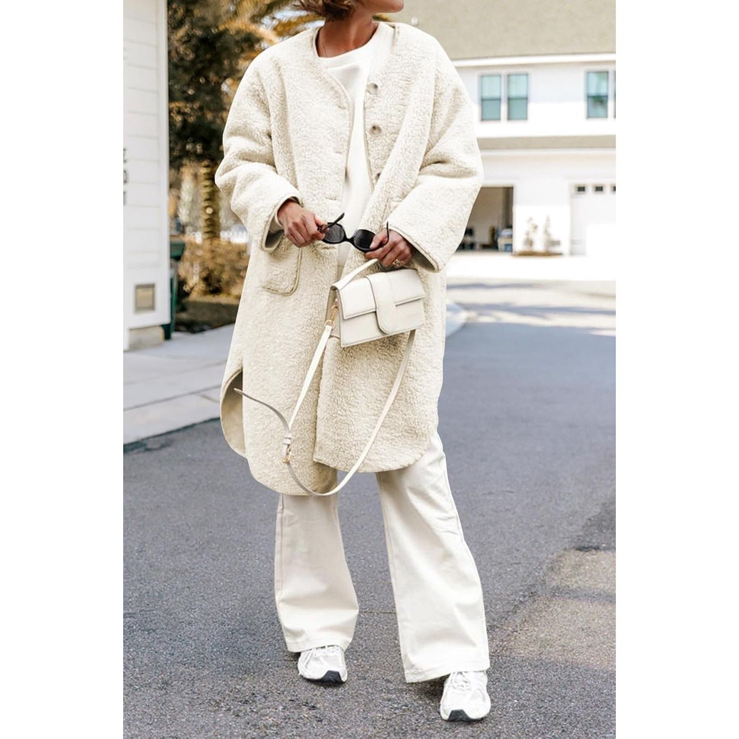 Women 2025 Winter Faux Fur Coats Fuzzy Fleece Open Front Outerwear Button down Sherpa Long Jackets