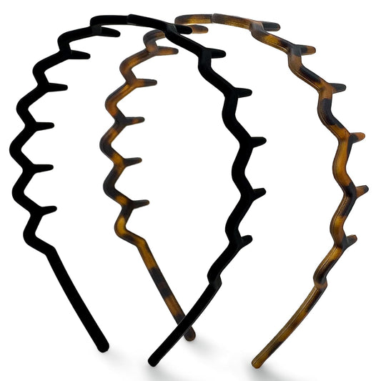Zig Zag Headbands for Women Non Slip – Fashion Accessories for Slicked Back Styles - Comfortable Comb Headband with Teeth - Recycled Plastic Tortoise & Black Headband - 2 Pcs