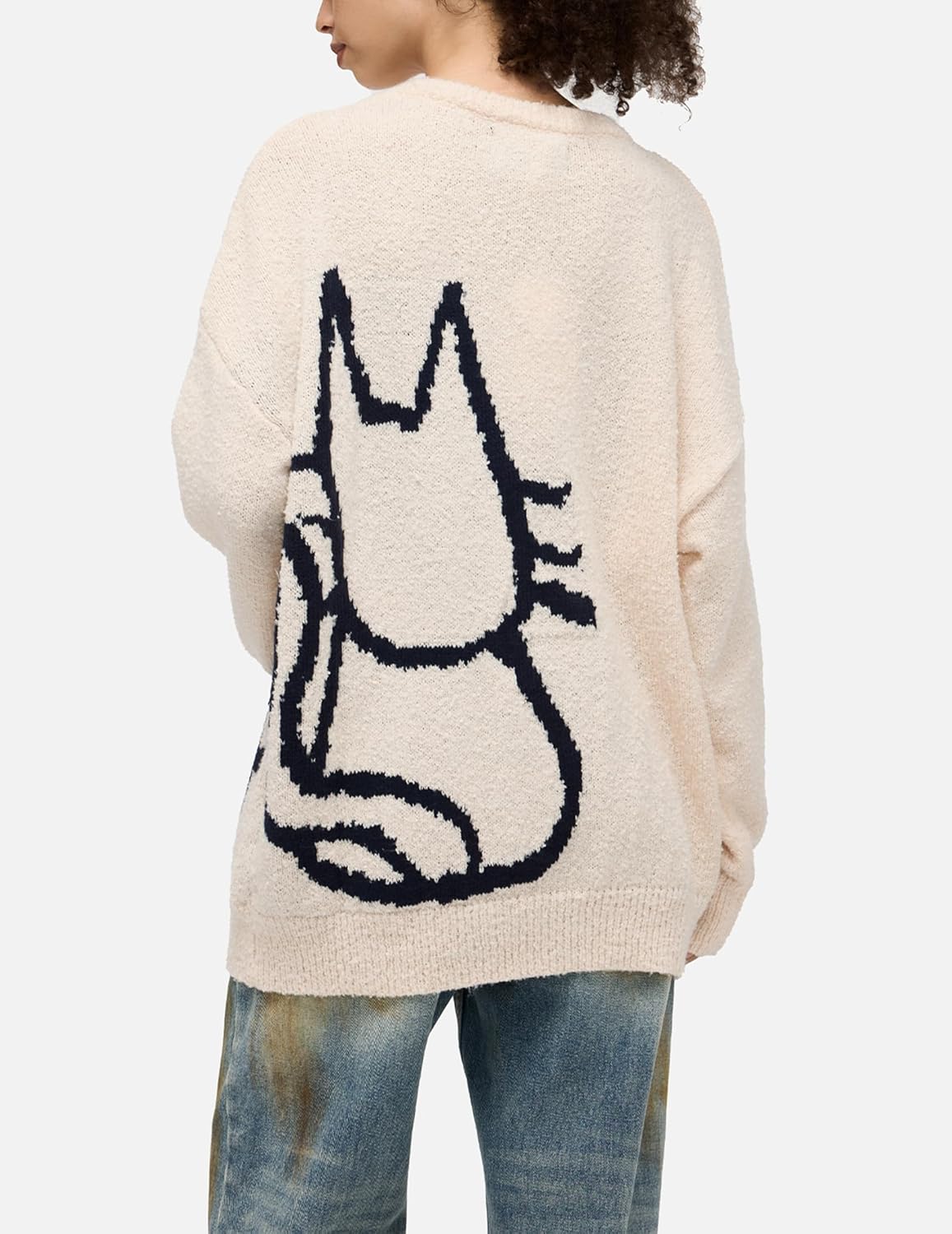 Women'S Pullover Sweater Hand Drawn Cat Graphic Printed Oversized Sweater Fall Winter Fashion Couple Tops