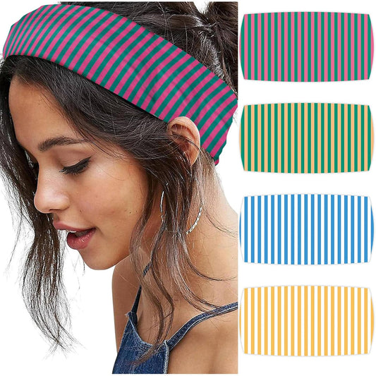 4Pcs Striped Headbands for Women Wide Head Bands for Women'S Hair Non Slip Wraps Elastic Stretchy Fashion Bandanas Workout Yoga Cute Hair Bands for Women'S Hair Accessories
