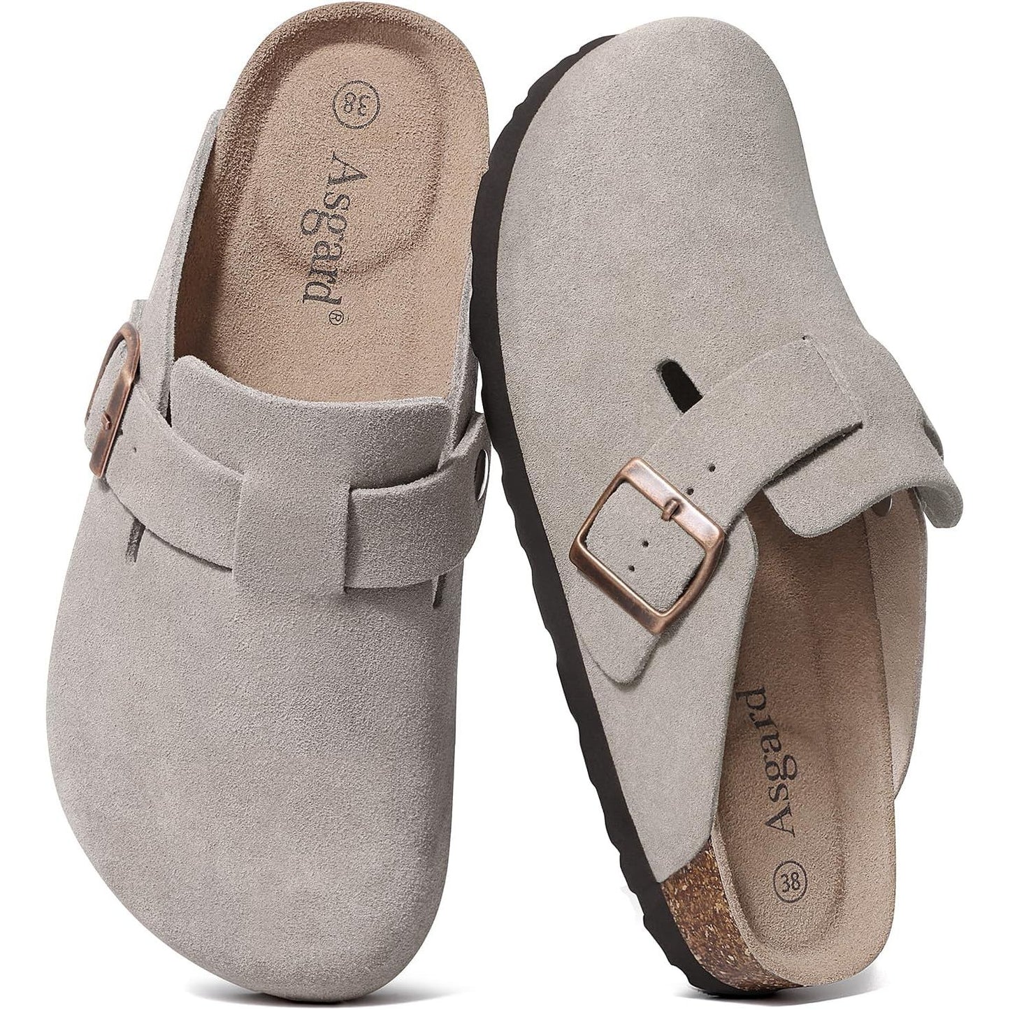 Women'S Suede Clogs Leather Mules Arch Support Potato Shoes with Comfort Cork Footbed
