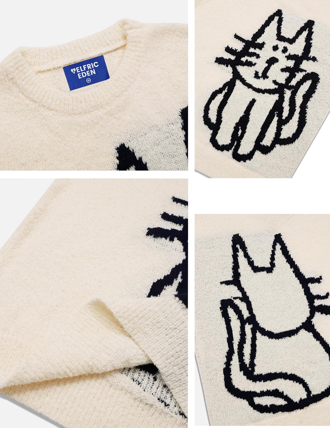 Women'S Pullover Sweater Hand Drawn Cat Graphic Printed Oversized Sweater Fall Winter Fashion Couple Tops
