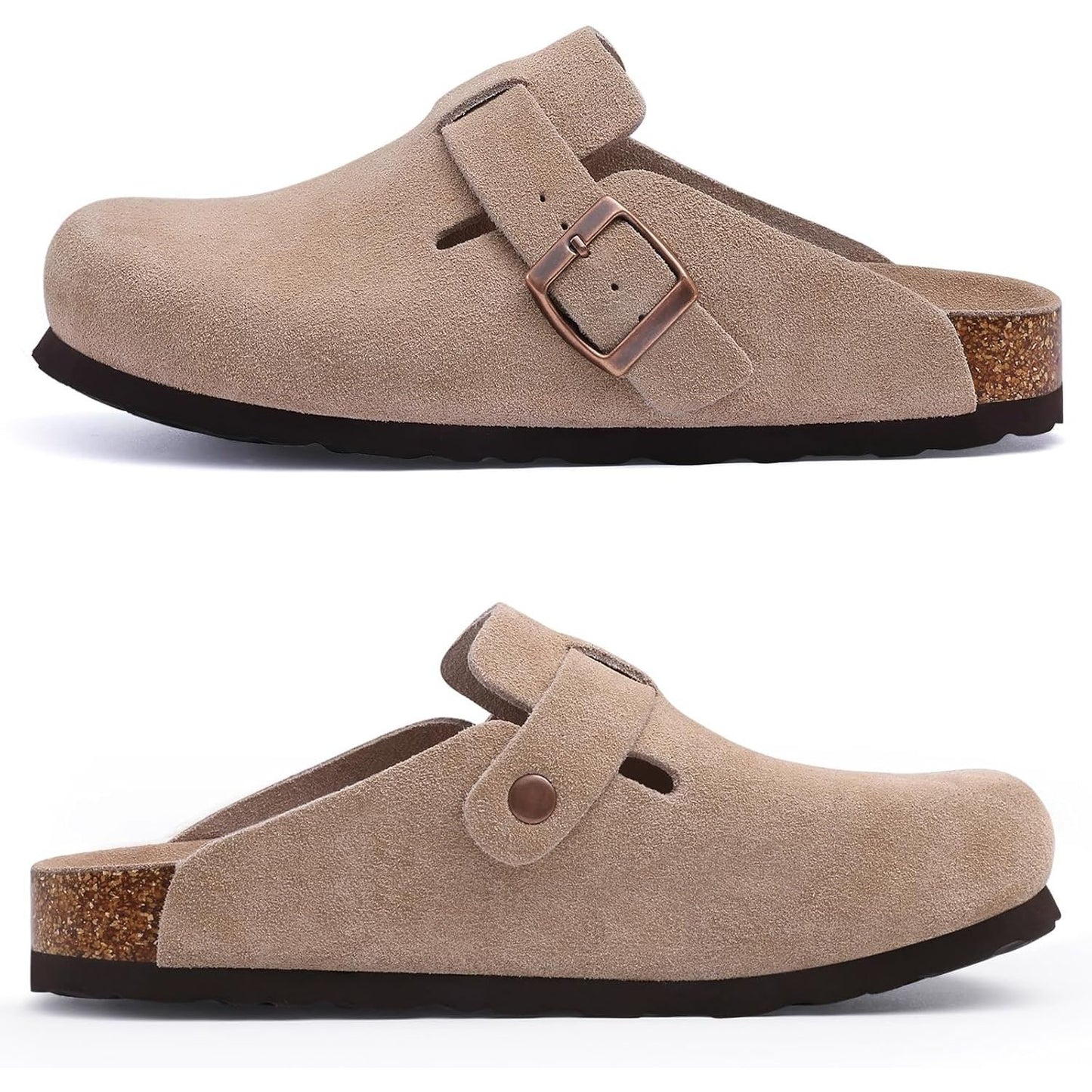 Women'S Suede Clogs Leather Mules Arch Support Potato Shoes with Comfort Cork Footbed