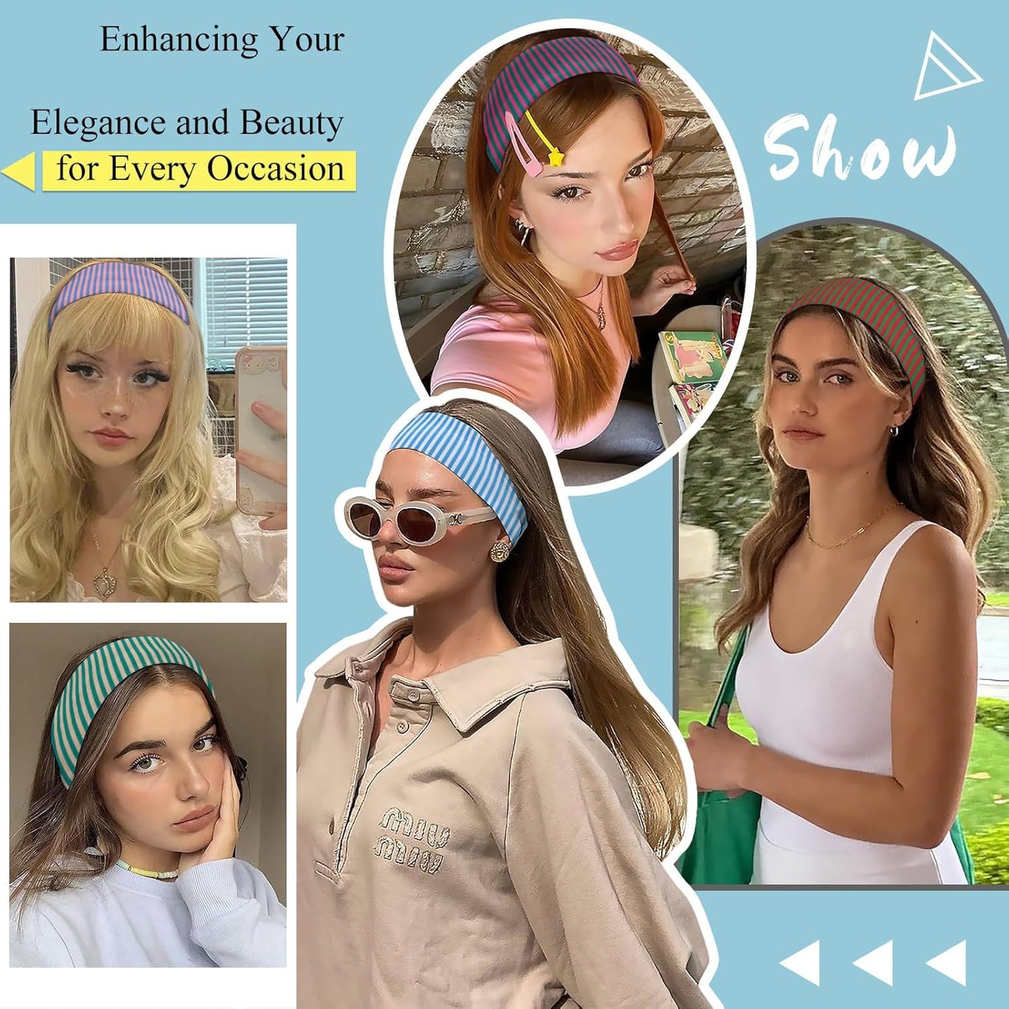 4Pcs Striped Headbands for Women Wide Head Bands for Women'S Hair Non Slip Wraps Elastic Stretchy Fashion Bandanas Workout Yoga Cute Hair Bands for Women'S Hair Accessories