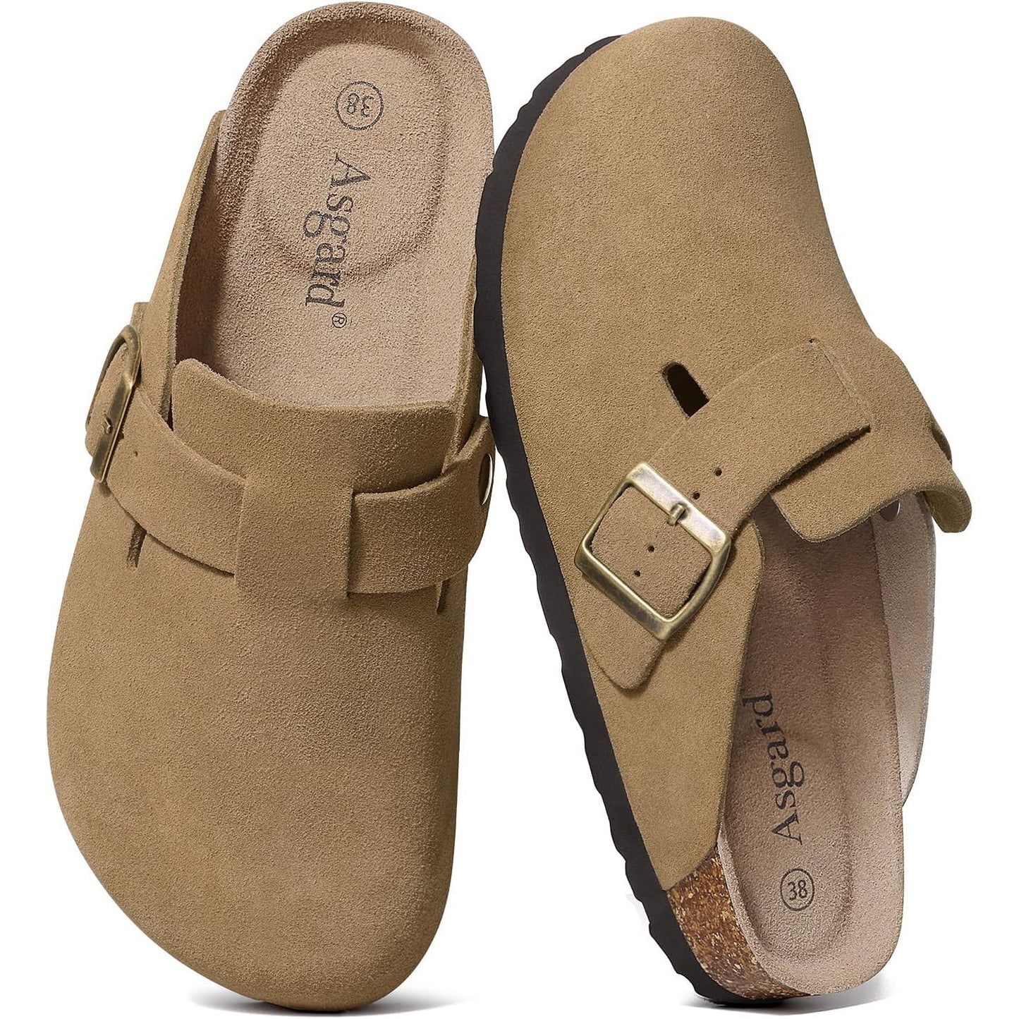 Women'S Suede Clogs Leather Mules Arch Support Potato Shoes with Comfort Cork Footbed