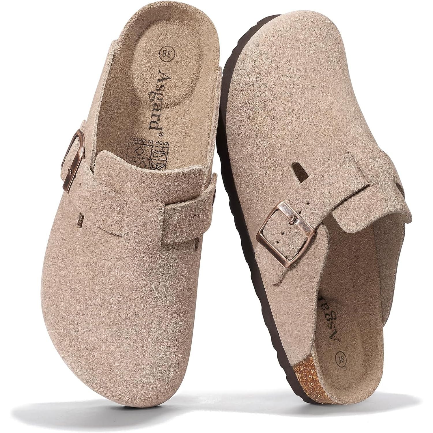 Women'S Suede Clogs Leather Mules Arch Support Potato Shoes with Comfort Cork Footbed