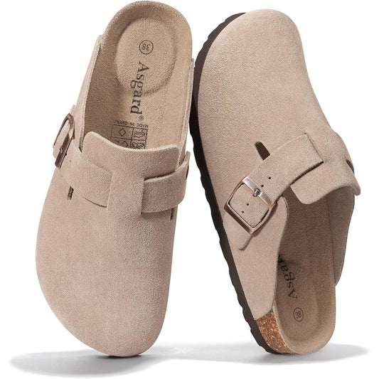 Women'S Suede Clogs Leather Mules Arch Support Potato Shoes with Comfort Cork Footbed