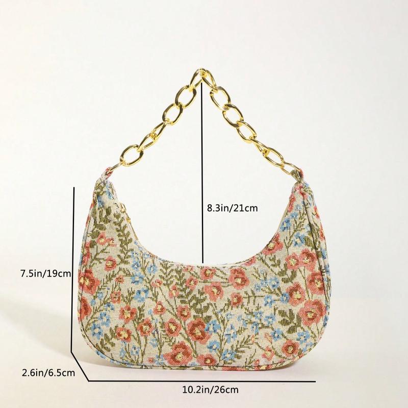 Fashionable Metal Chain Clutch Bag with Crescent Moon & Butterfly Pattern, Casual Burlap Handbag for Women Valentines