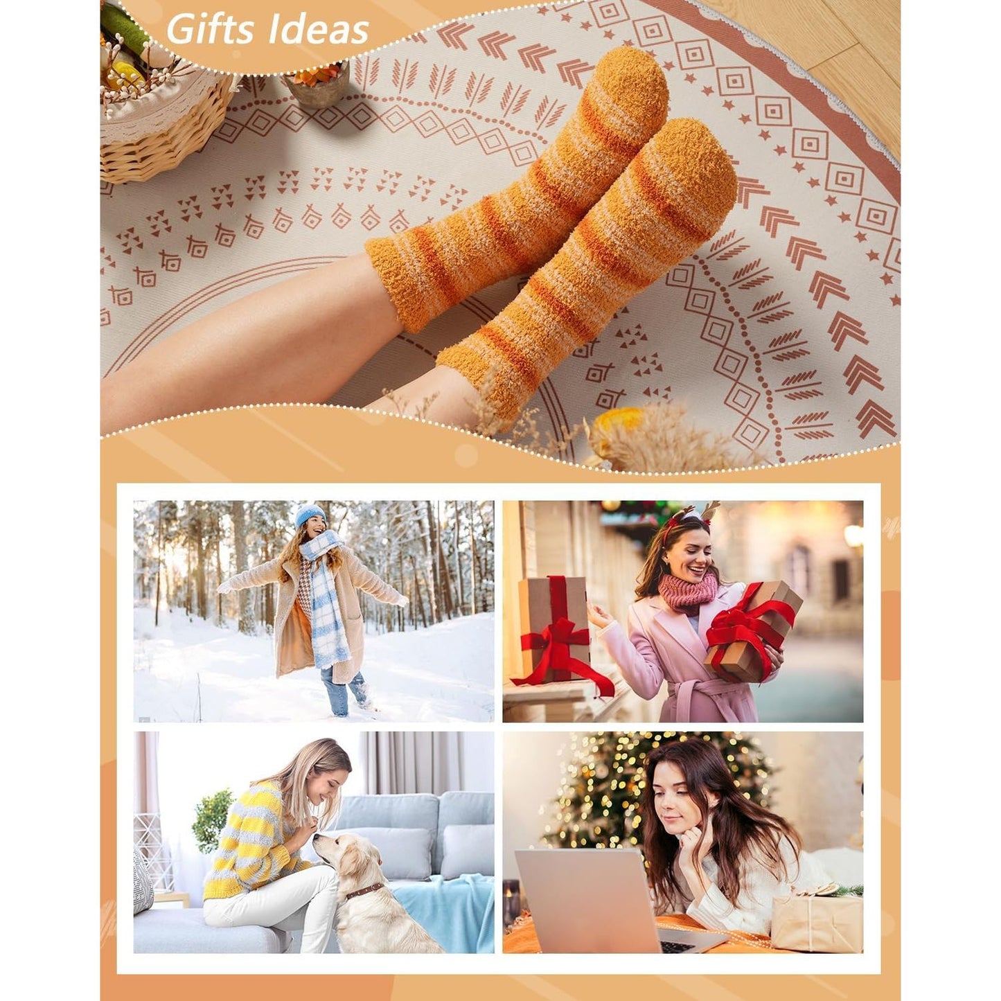 Fuzzy Socks for Women Fluffy Cozy Slipper Socks Fall Halloween Socks Gifts Pumpkin Slippers