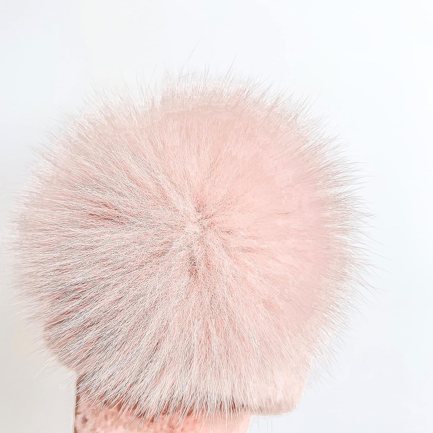Women Slippers with Real Fox Fur Ball, Girl Furry Cozy Warm House Slipper, Open Toe Soft Flat Slide Sandals for Women Indoor Outdoor