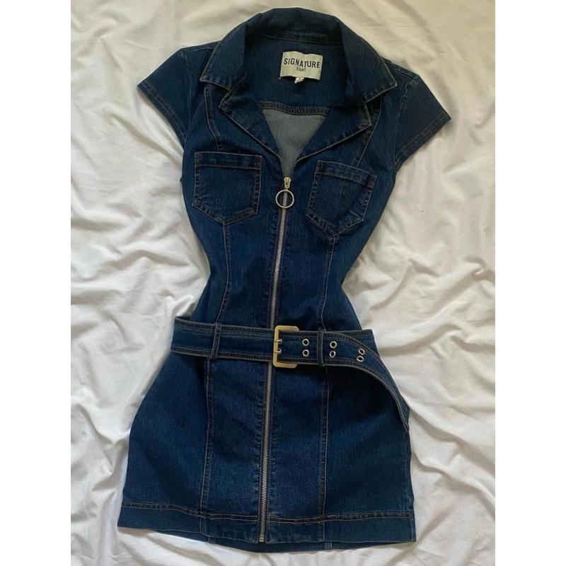 Retro Sweet Hot Girl Denim Dress WOMEN'S Summer Sneakers Design Waist Slimming Hip Skirt Casual Womenwear