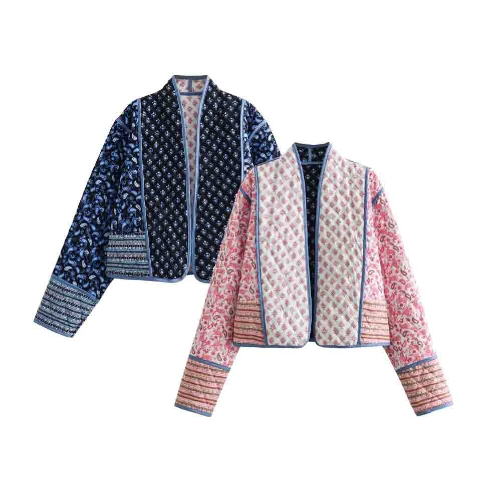 2024 Autumn New Product Casual Women'S Fashion Versatile Cardigan with Printed Cotton Coat on Both Sides