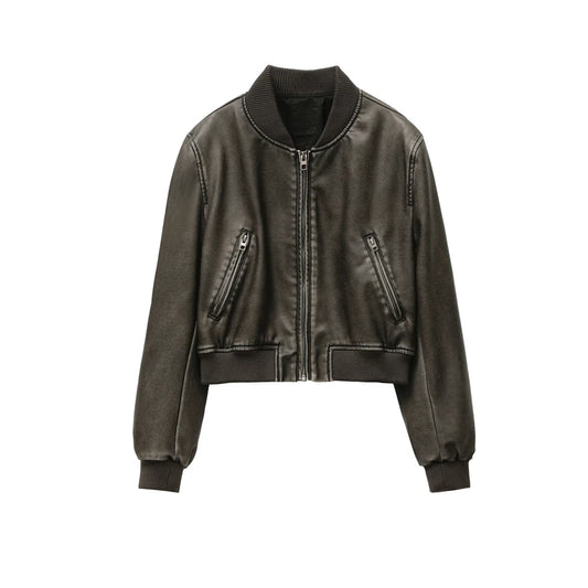 Women'S New Vintage Imitation Leather Bomber Jacket Coat Top Women'S Style
