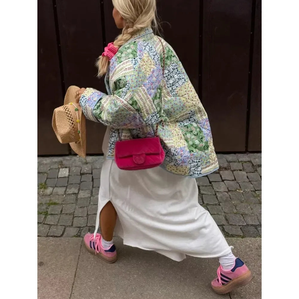 Women'S Cotton Jacket Autumn and Winter New Floral Patterns Cardigan Cotton Jacket Elegant Ladies Street Shoot Women'S