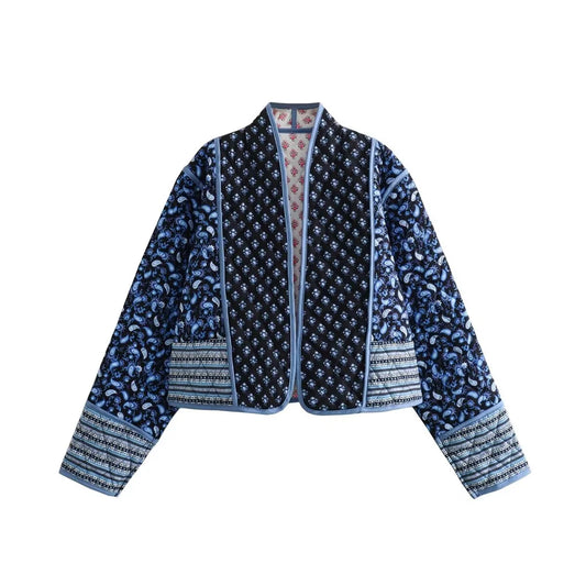 2024 Autumn New Product Casual Women'S Fashion Versatile Cardigan with Printed Cotton Coat on Both Sides