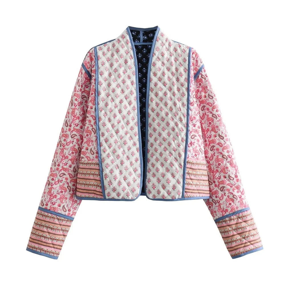2024 Autumn New Product Casual Women'S Fashion Versatile Cardigan with Printed Cotton Coat on Both Sides