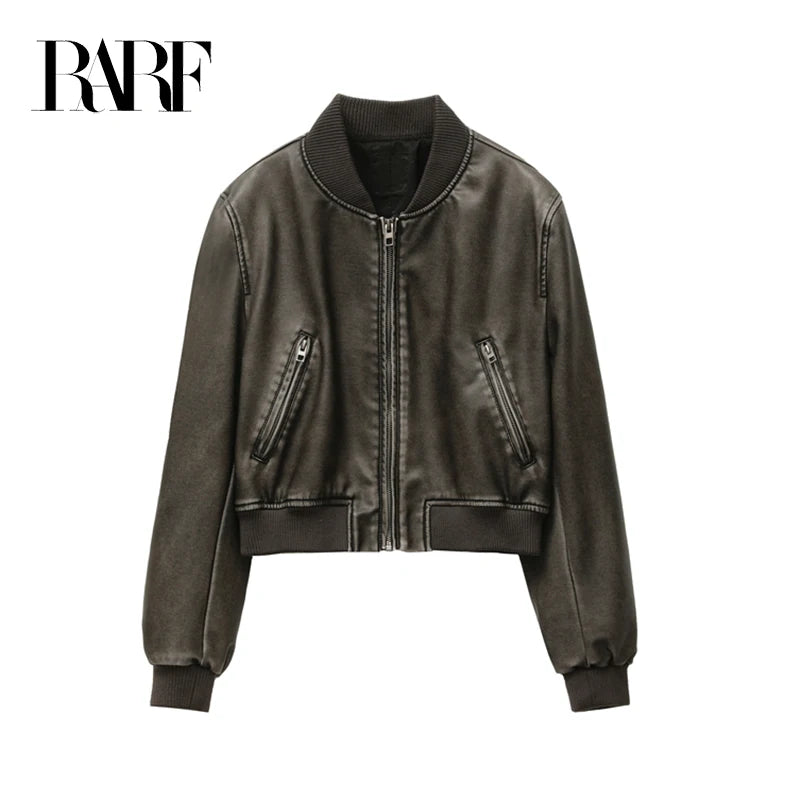 Women'S New Vintage Imitation Leather Bomber Jacket Coat Top Women'S Style