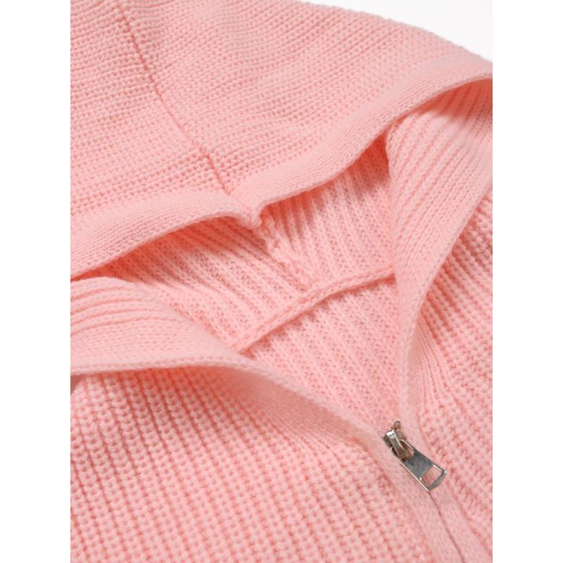 Women'S Plain Hooded Zipper Knit Sweater, Casual Long Sleeve Pullover for Fall & Winter, Comfortable Ladies Fashion Top