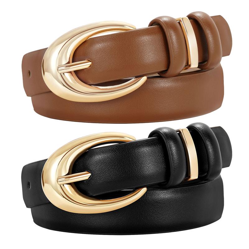 JASGOOD Women Leather Belt for Jeans Pants Fashion Ladies Skinny Faux Leather Belt with Gold Buckle