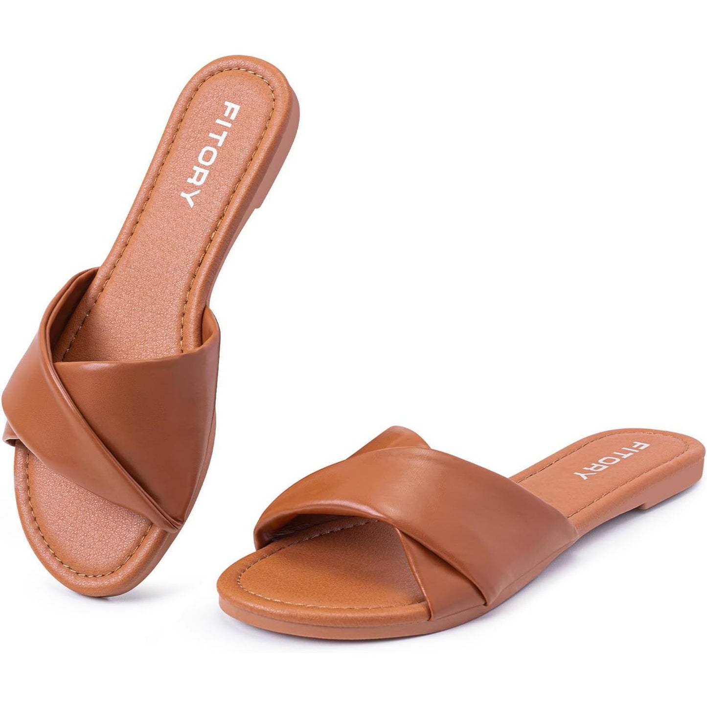 Women'S Flat Sandals Fashion Slides with Soft Leather Slippers for Summer Size 6-11