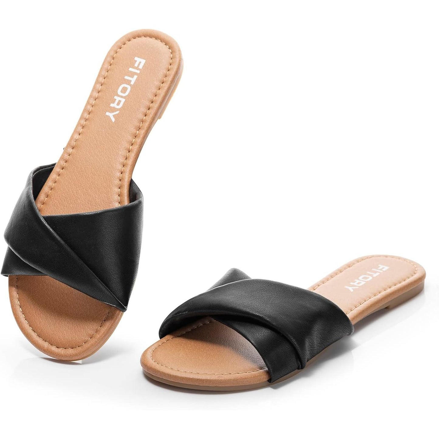 Women'S Flat Sandals Fashion Slides with Soft Leather Slippers for Summer Size 6-11