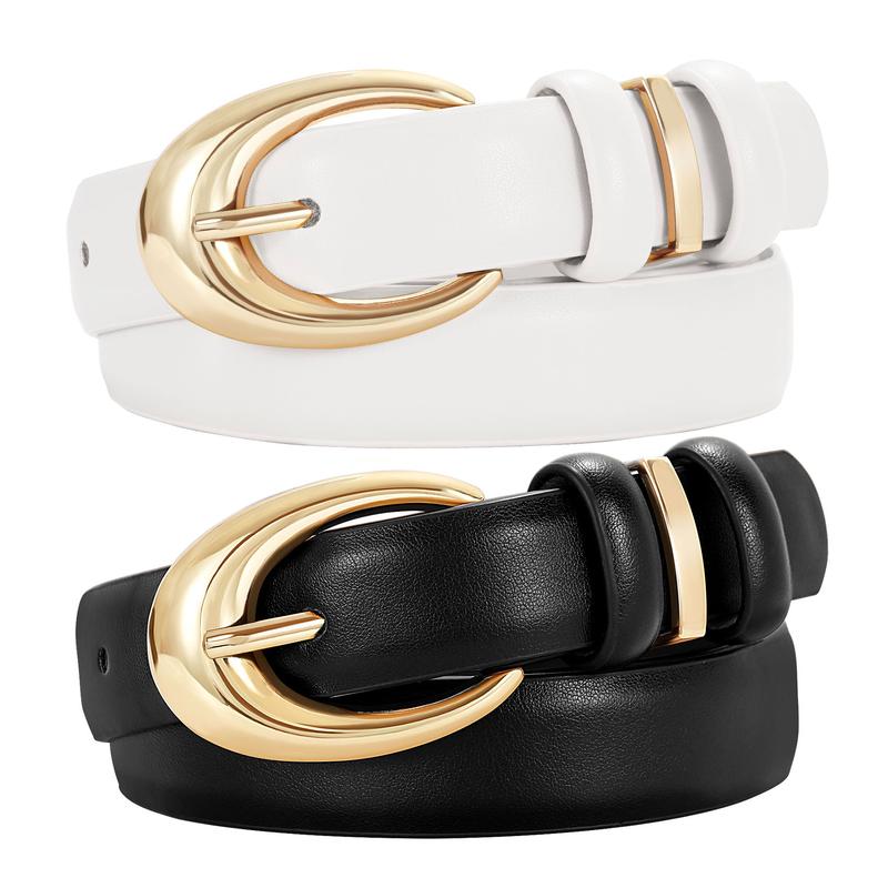 JASGOOD Women Leather Belt for Jeans Pants Fashion Ladies Skinny Faux Leather Belt with Gold Buckle