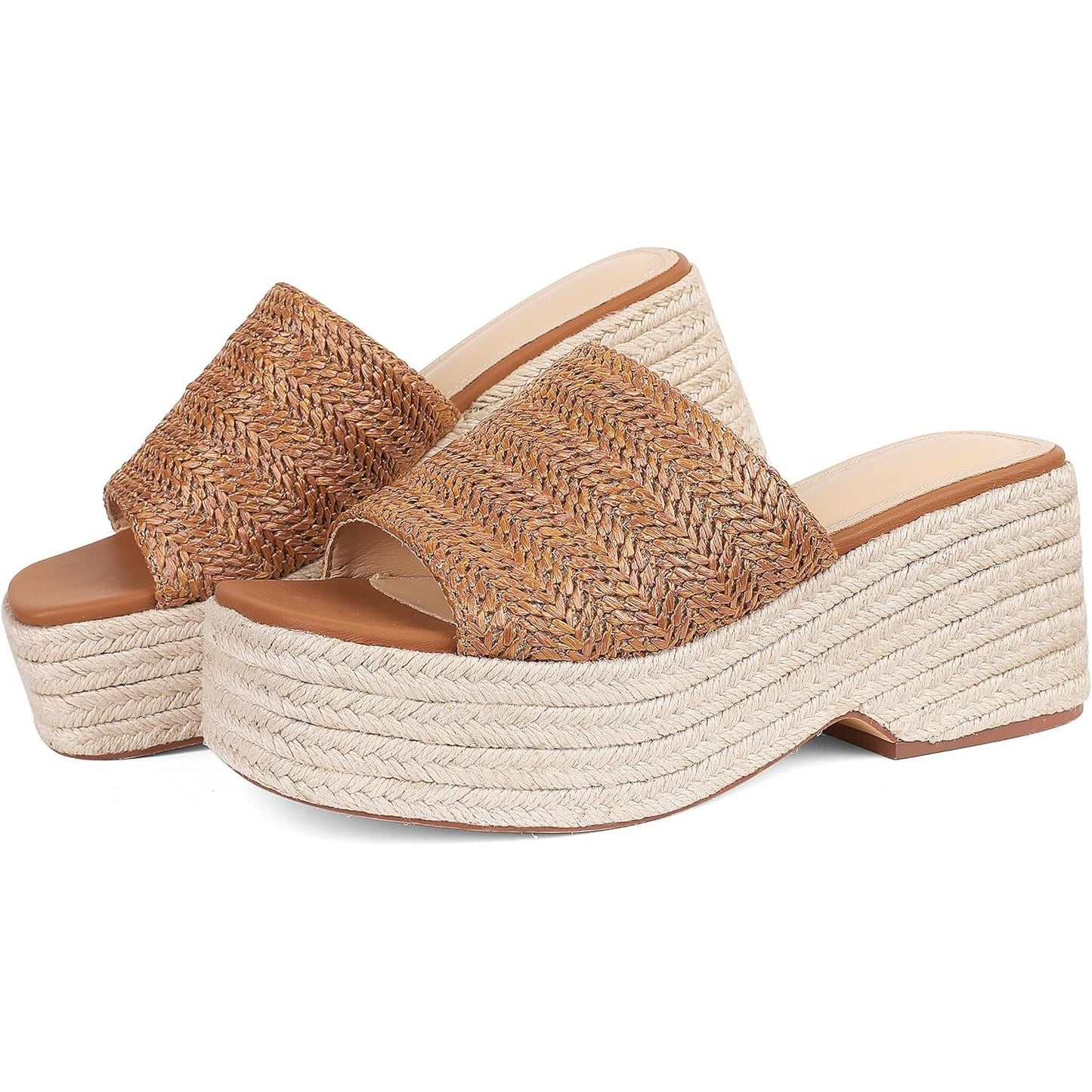 Platform Slip on Espadrille Sandals for Women Wedges Slides Bohemia Sandals Flatform Open Toe Beach Sandals