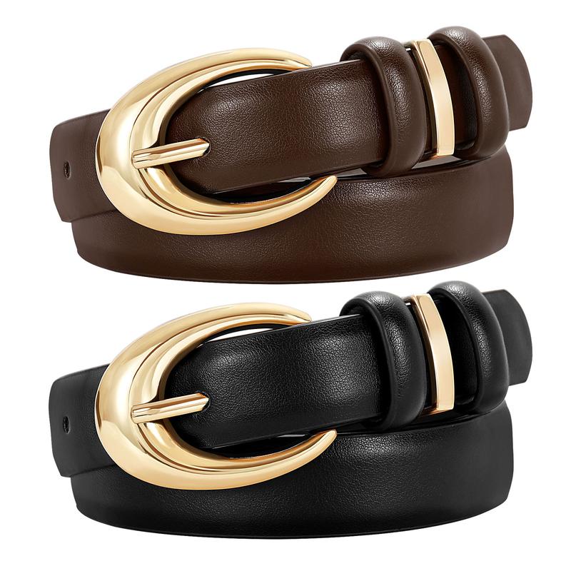 JASGOOD Women Leather Belt for Jeans Pants Fashion Ladies Skinny Faux Leather Belt with Gold Buckle