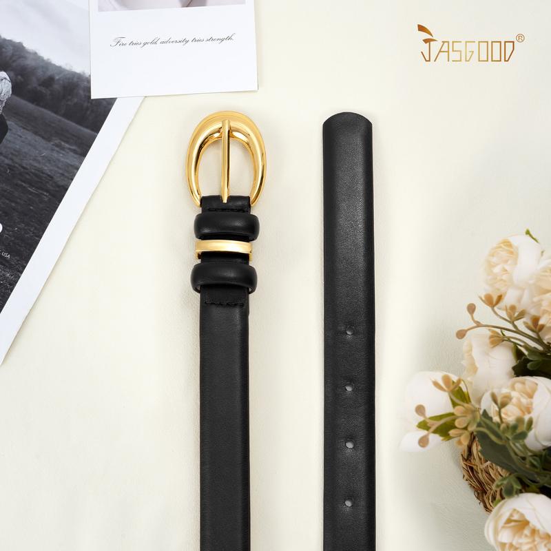 JASGOOD Women Leather Belt for Jeans Pants Fashion Ladies Skinny Faux Leather Belt with Gold Buckle