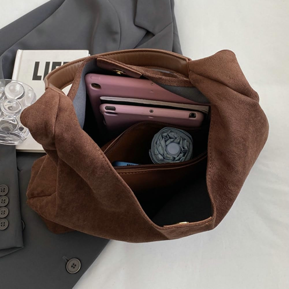 Trendy Suede Tote Bags for Women Work Bags Retro Suede Slouchy Bag Travel Handbag Office College Tote Handbag 2025