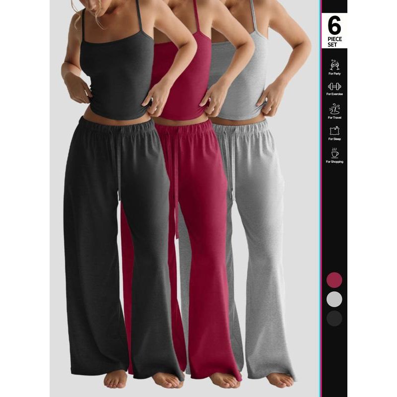 Women'S Solid Cami Top & Wide Leg Pants Lounge Set, Casual Comfy Pyjama Set for Women, Comfy Basic Loungewear Set for Daily Home Wear, Minimalist Pajamas, Nightwear