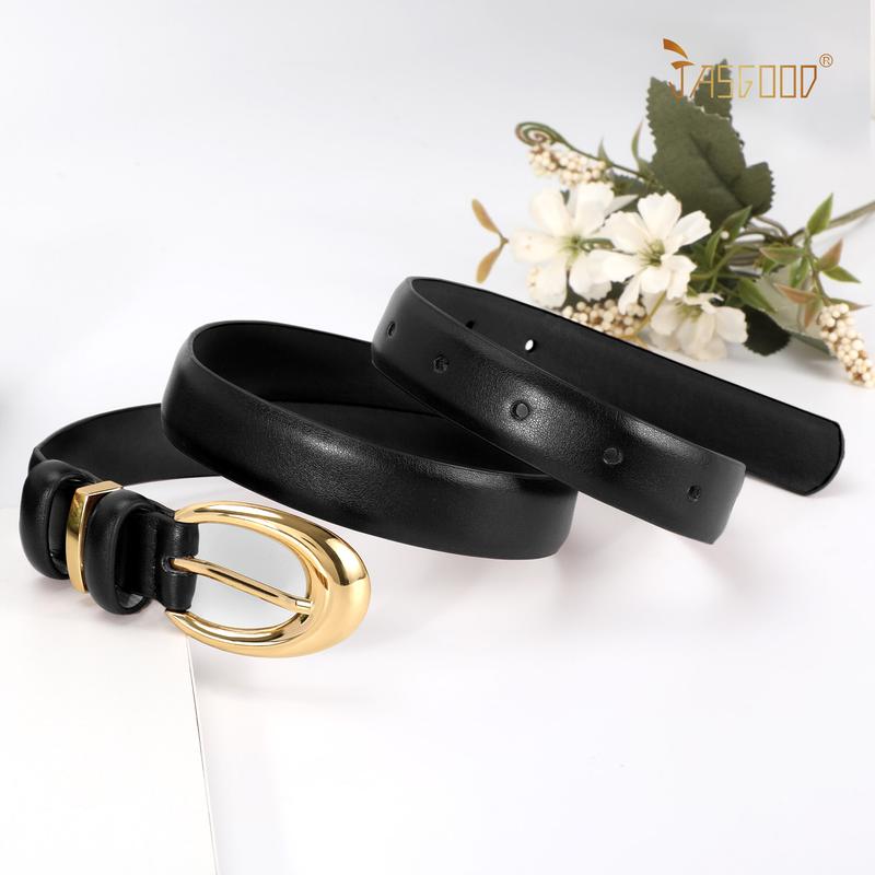 JASGOOD Women Leather Belt for Jeans Pants Fashion Ladies Skinny Faux Leather Belt with Gold Buckle