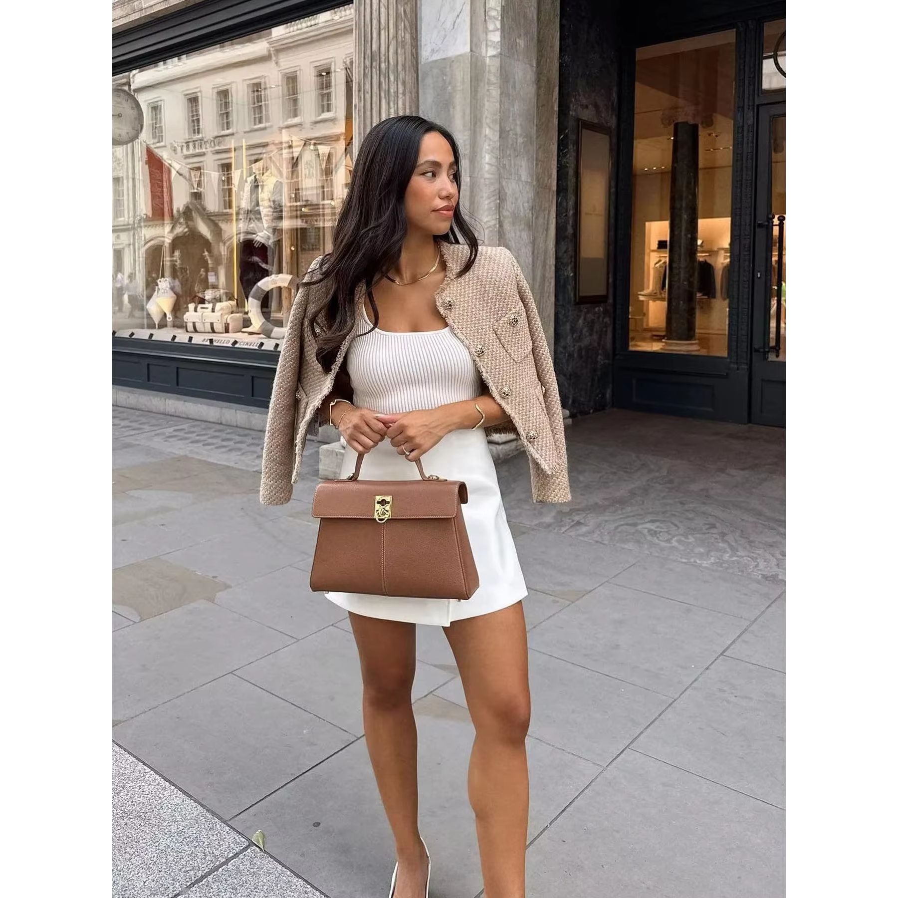 Women'S Jacket Coat Tweed Cropped Jacket New in Outerwears Autumn Winter Crop Jacket Woman Long Sleeve Elegant Short Coats