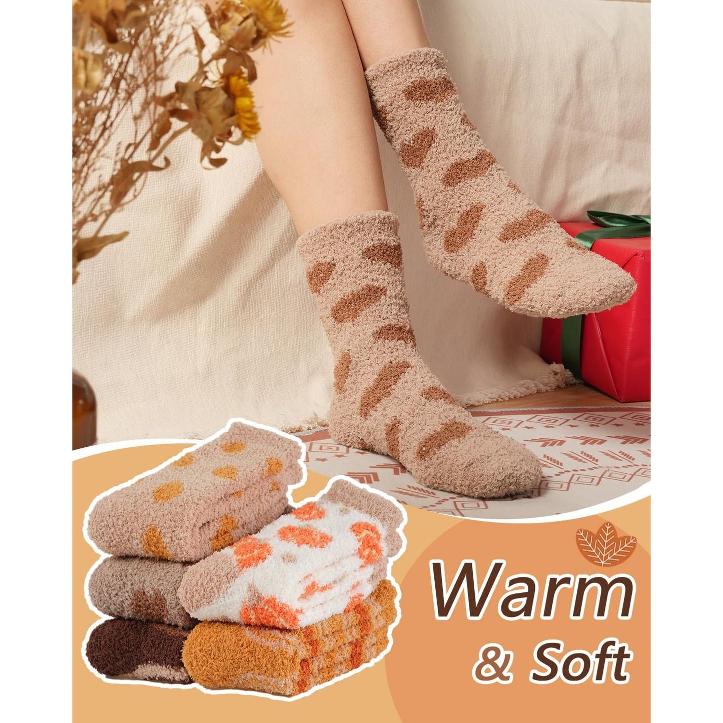 Fuzzy Socks for Women Fluffy Cozy Slipper Socks Fall Halloween Socks Gifts Pumpkin Slippers