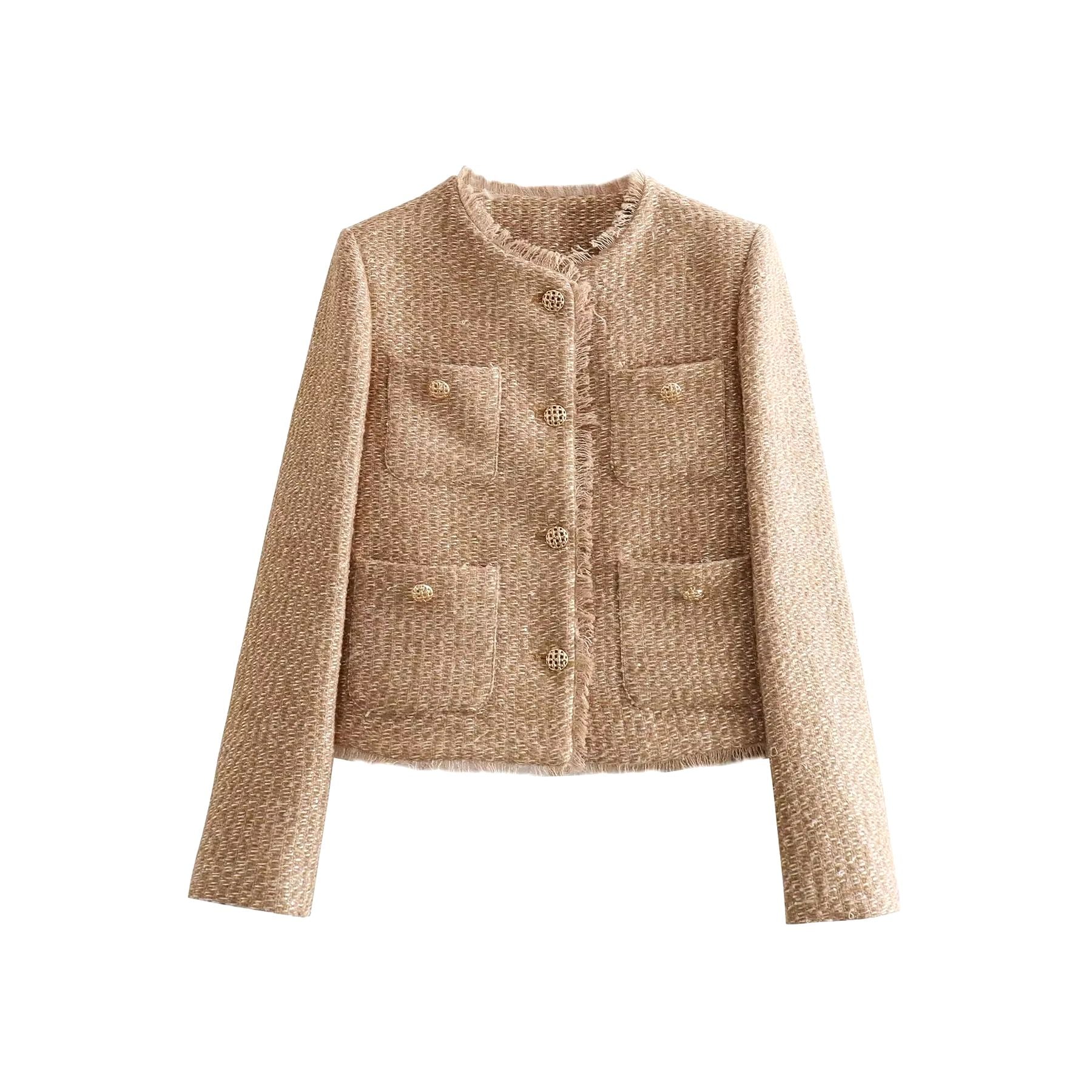 Women'S Jacket Coat Tweed Cropped Jacket New in Outerwears Autumn Winter Crop Jacket Woman Long Sleeve Elegant Short Coats