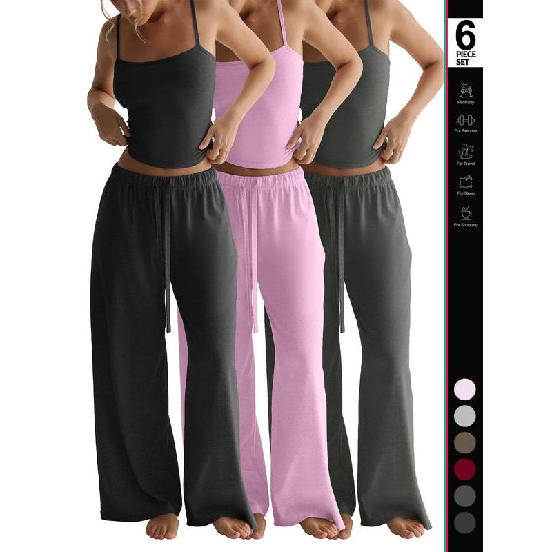 Women'S Solid Cami Top & Wide Leg Pants Lounge Set, Casual Comfy Pyjama Set for Women, Comfy Basic Loungewear Set for Daily Home Wear, Minimalist Pajamas, Nightwear